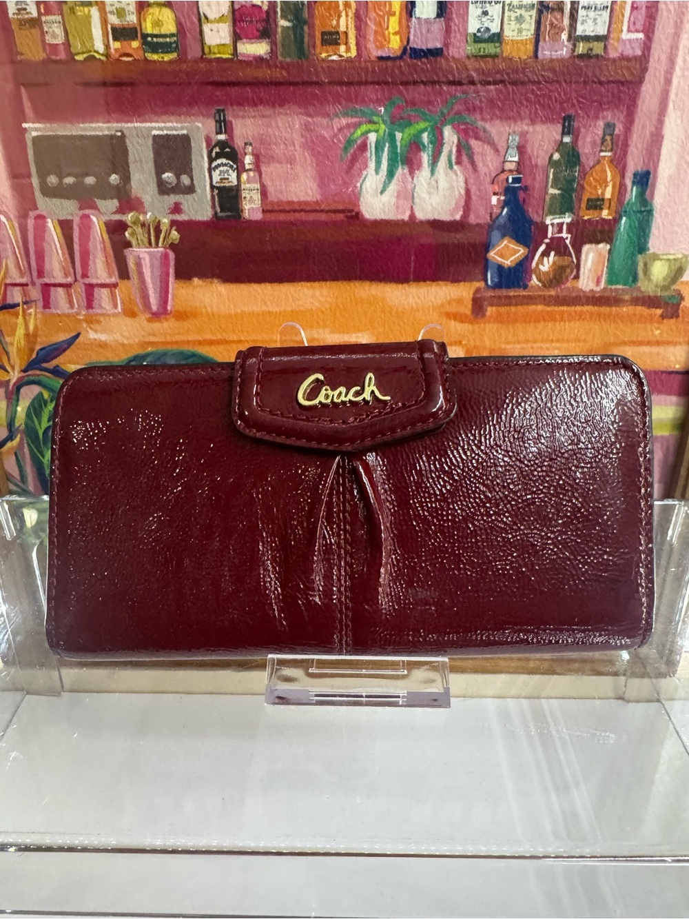 Coach Ashley Burgundy Patent Leather Continental Wallet